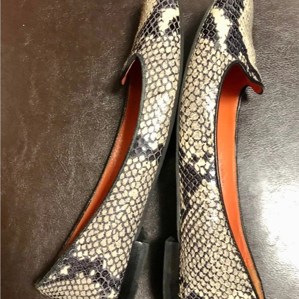Via Spiga Women's Snake-Print Pointed Flats in Black & Cream